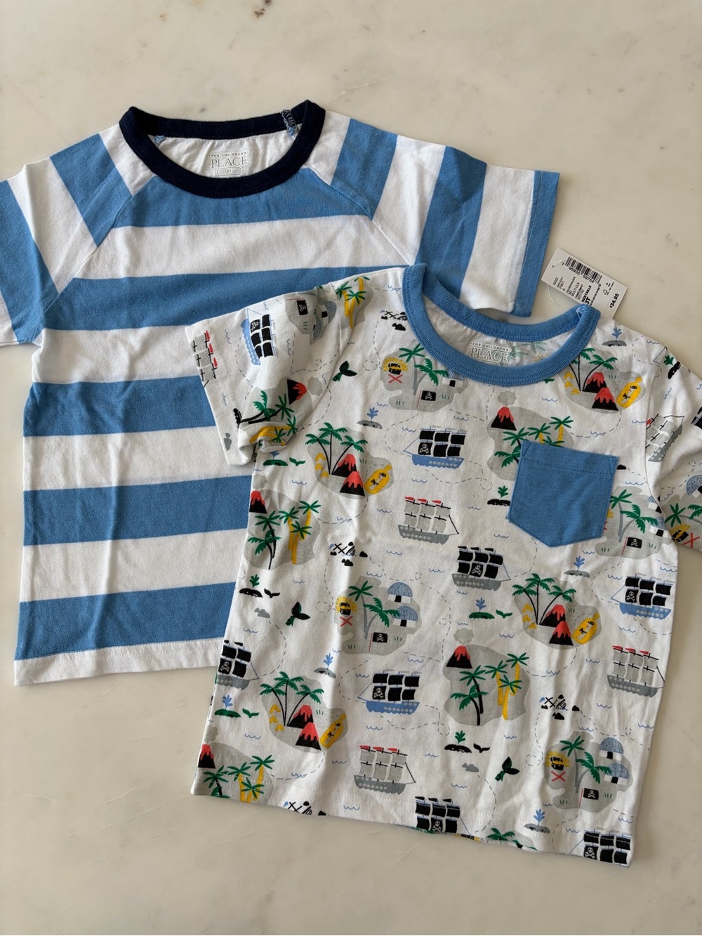 The Children's Place Blue & White Striped Tee + Pirate Island Print 2-Pack